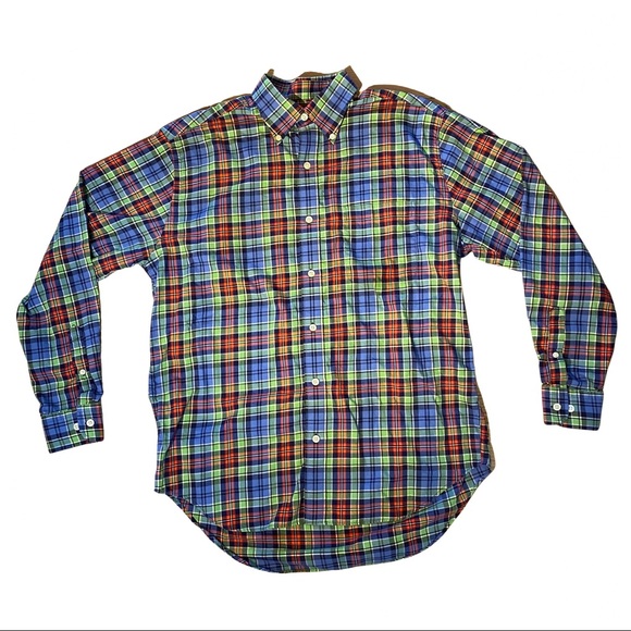 Vintage Austin Reed London Plaid Button Down in blue green and red plaid M - Picture 11 of 11